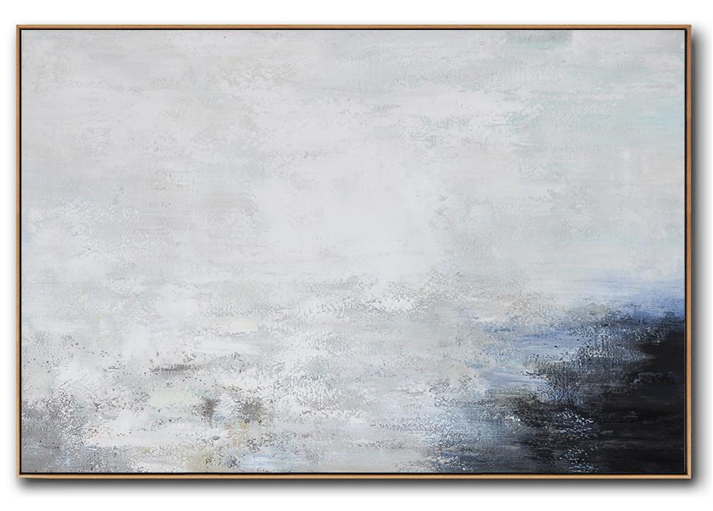 Hand painted oversized Horizontal Abstract Landscape Art on canvas blue abstract painting